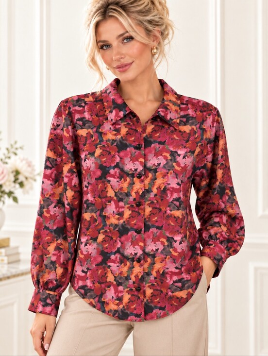 Draper'S & Damon'S Tops - Draper’s & Damon’s | Silky Floral Button Blouse  | Fall Roses | Size Large